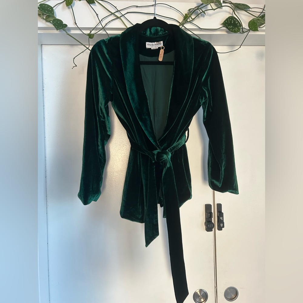 Charlie Holiday Emerald Velvet Blazer